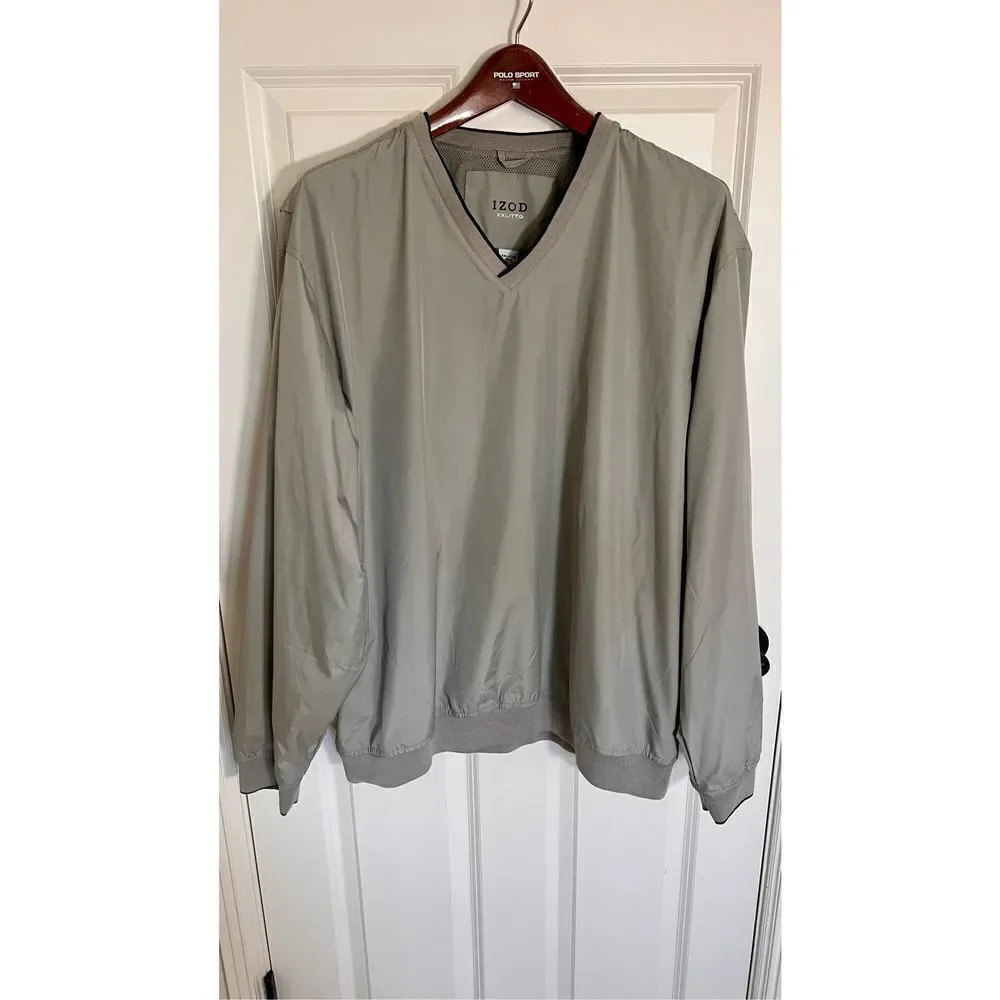 Izod Men’s XXL 2XL Tan V Neck Mesh Fleece Lined Pullover Jacket Coat